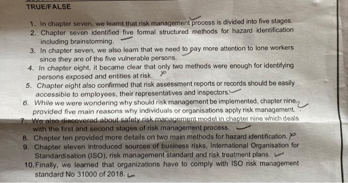 Solved 1. In Chapter Seven, We Learnt That Risk Management | Chegg.com