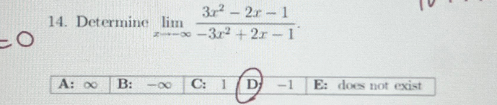 Solved Determine Limx→ ∞3x2 2x 1 3x2 2x 1 Table[[a ∞ B