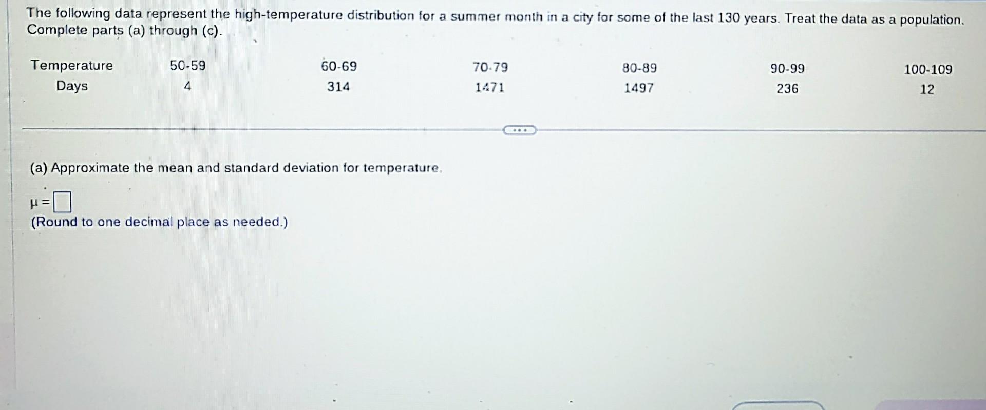 Solved The following data represent the high-temperature | Chegg.com