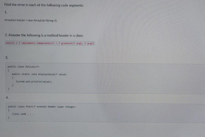 Solved Find the error in each of the following code segments | Chegg.com