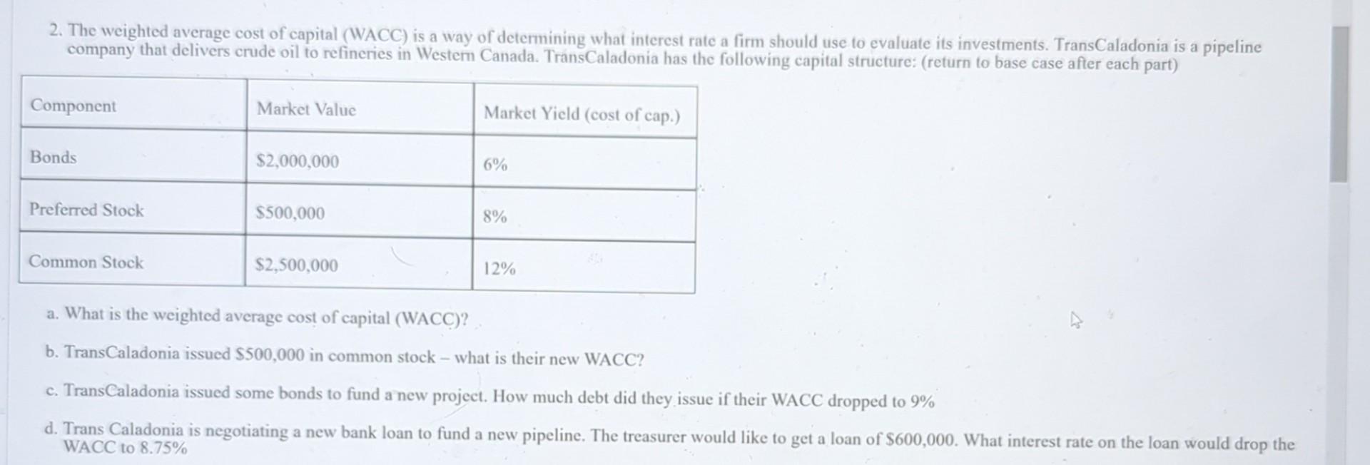 Oil Sands Weighted Average Cost of Capital Calculation