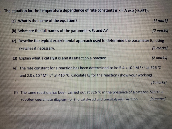 Solved The equation for the temperature dependence of rate | Chegg.com