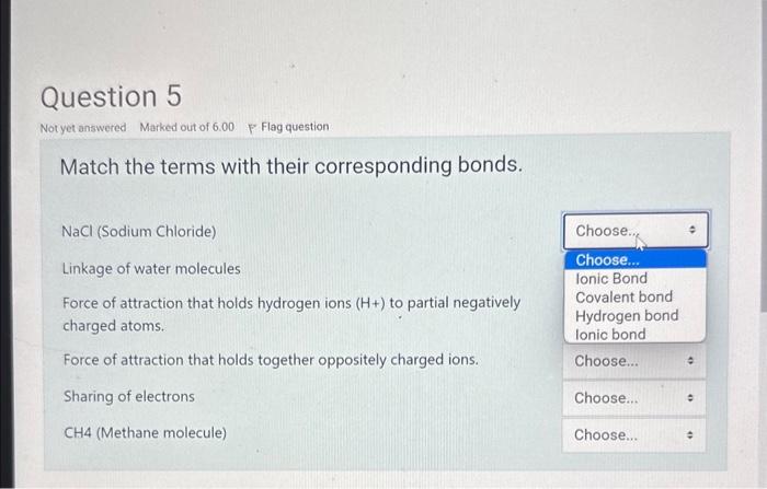 Solved Match the terms with their corresponding bonds. NaCl | Chegg.com