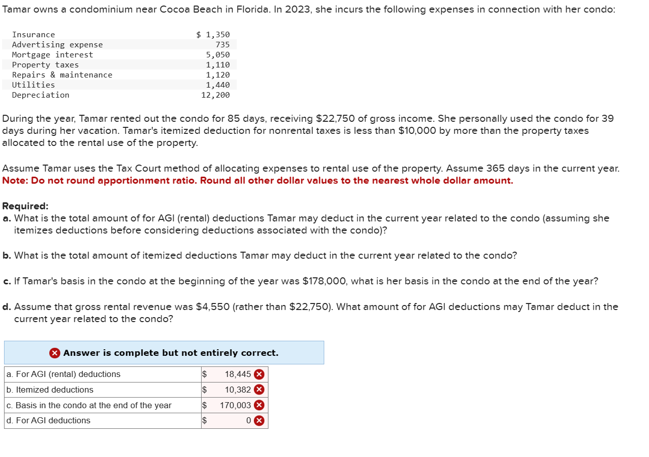Solved Tamar owns a condominium near Cocoa Beach in Florida.