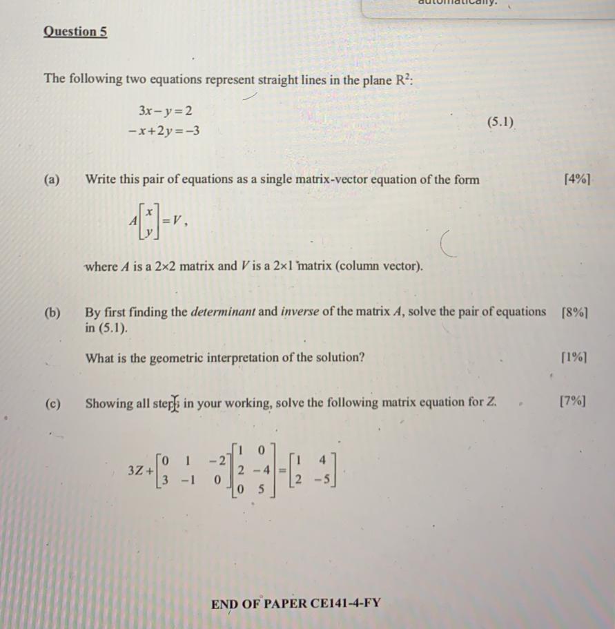 Solved Question 5 The following two equations represent | Chegg.com