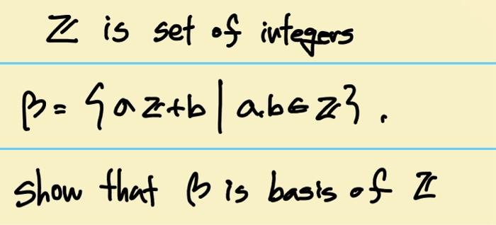 Solved Z Is Set Of Integers β={az+b∣a,b∈Z}. Show That B Is | Chegg.com