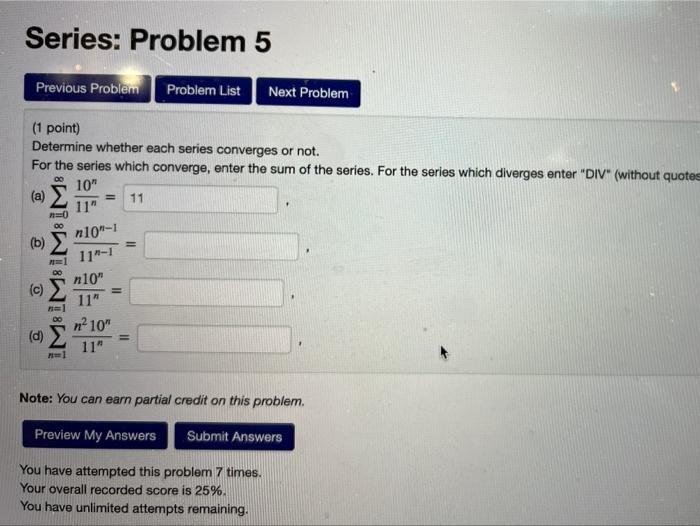 Solved Series: Problem 5 Previous Problem Problem List Next | Chegg.com