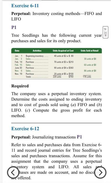 Solved Exercise 6-12 Perpetual: Journalizing Transactions P1 | Chegg.com