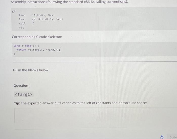 Solved Assembly instructions (following the standard x86-64 | Chegg.com