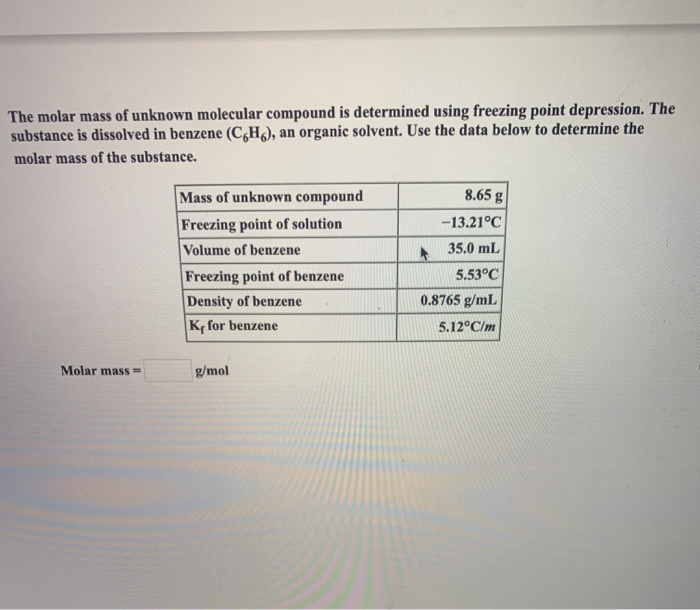 Solved Question What Is The Molar Mass Of The Unknown Chegg Com My