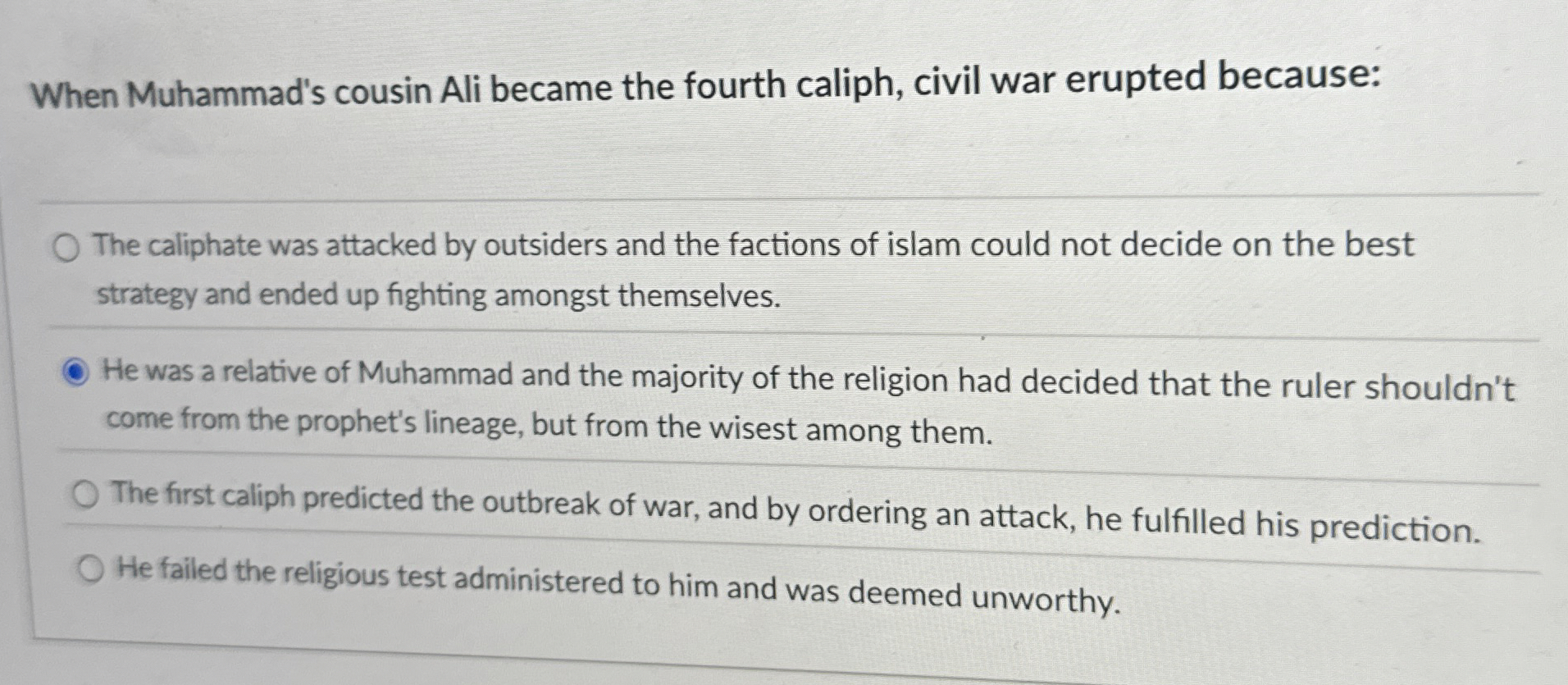 Solved When Muhammad's cousin Ali became the fourth caliph, | Chegg.com