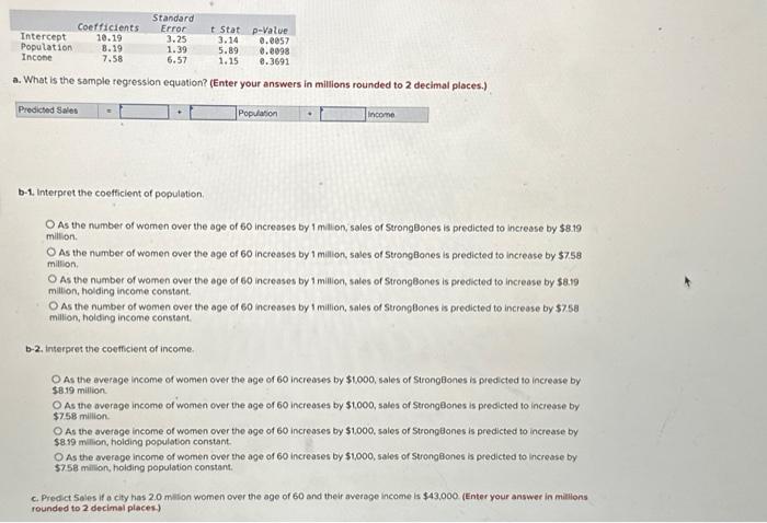 Solved a. What is the sample regression equation? (Enter | Chegg.com