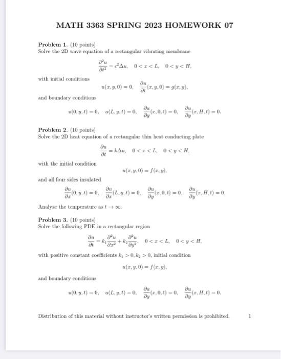 MATH 3363 SPRING 2023 HOMEWORK 07 Problem 1. (10 | Chegg.com