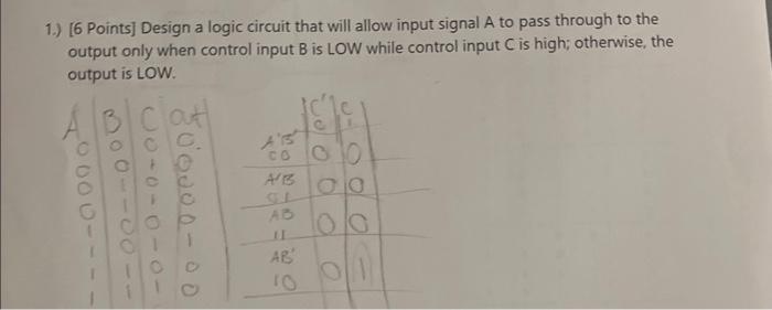 Solved 1.) [6 Points] Design A Logic Circuit That Will Allow | Chegg.com