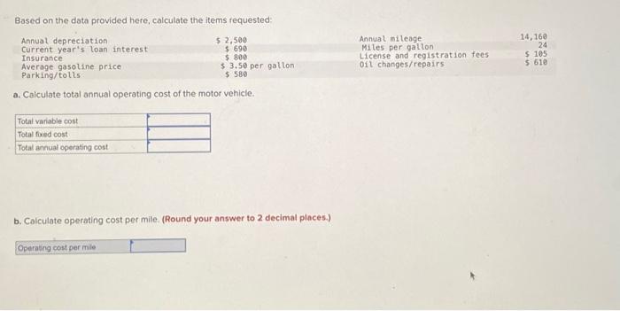 Solved Based on the data provided here, calculate the items | Chegg.com