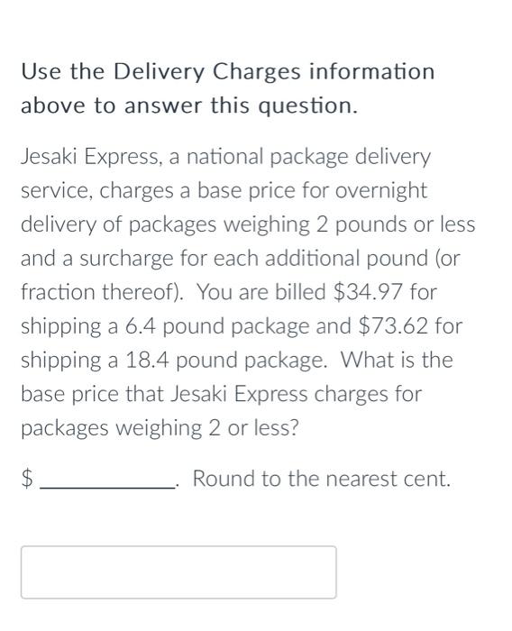 Delivery Charges Many package delivery services