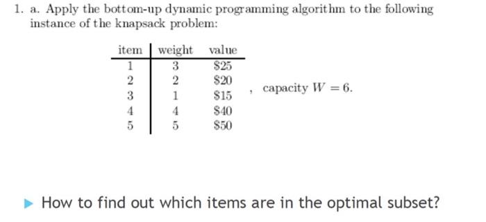Solved 1. a. Apply the bottom-up dynamic programming algorit | Chegg.com