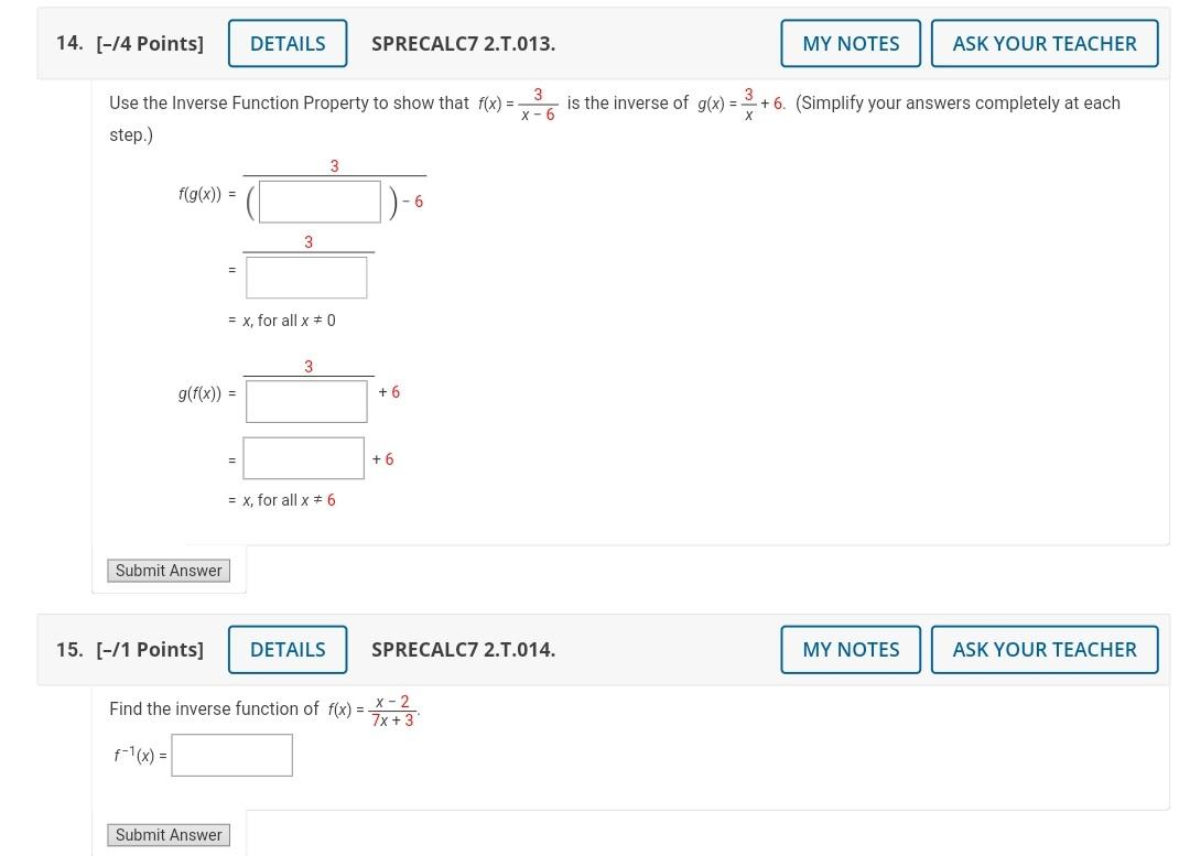 Solved Use the Inverse Function Property to show that | Chegg.com