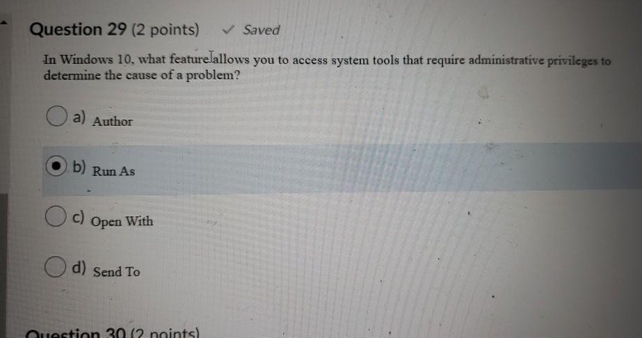 Solved Question 29 (2 points) Saved In Windows 10, what | Chegg.com