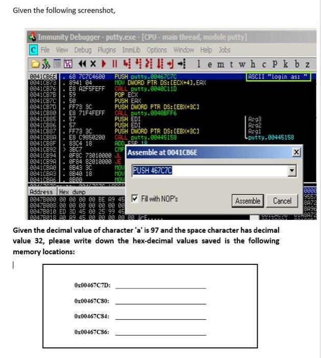 Given the following screenshot, Immunity Debugger - | Chegg.com