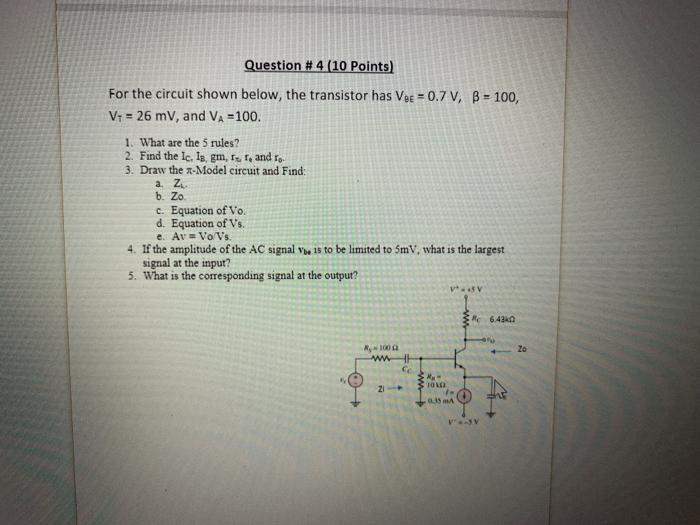 Solved Question # 4 (10 Points) For the circuit shown below, | Chegg.com