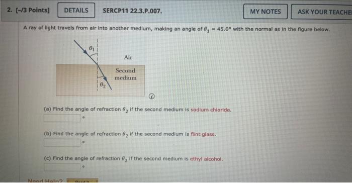 Solved A ray of light travels from air into another medium, | Chegg.com