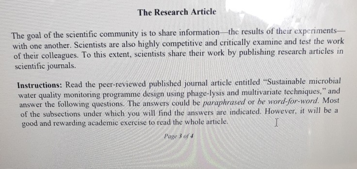 Solved The Research Article The goal of the scientific | Chegg.com