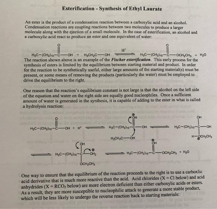 Solved Esterification - Synthesis of Ethyl Laurate An ester | Chegg.com