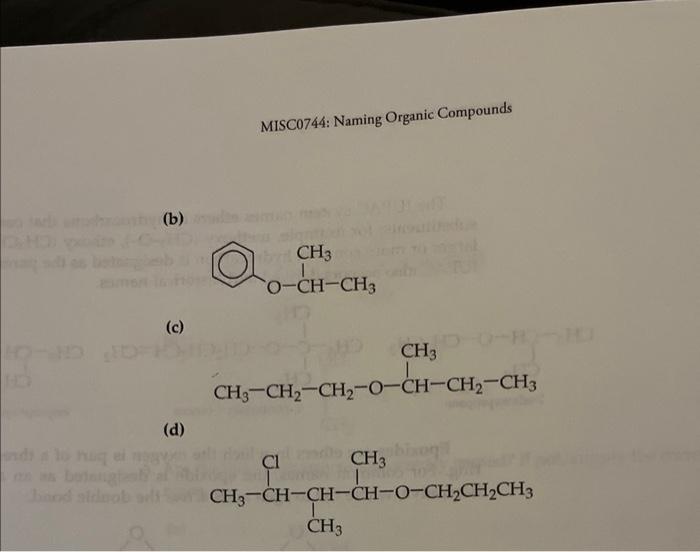 MISC0744: Naming Organic Compounds (b) (c) (d)