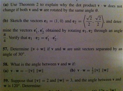 Solved Use Theorem 2 to explain why the dot product v w | Chegg.com