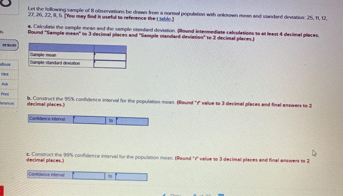 Solved Let the following sample of 8 observations be drawn | Chegg.com