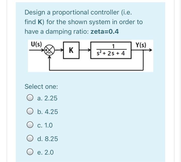 Solved Design a proportional controller (i.e. find K) for | Chegg.com