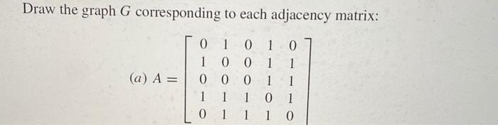 Solved Draw the graph G corresponding to each adjacency | Chegg.com