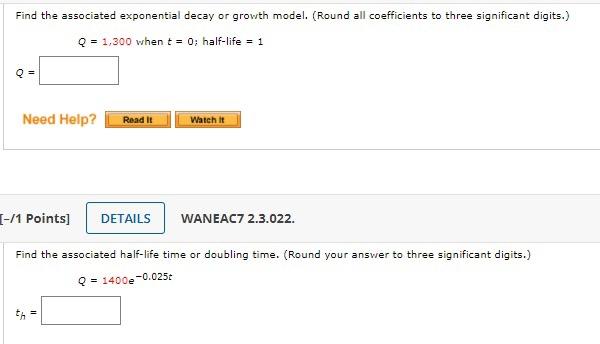 Solved Find the associated exponential decay or growth | Chegg.com
