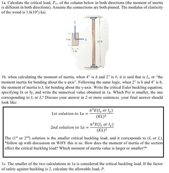 Solved la. Calculate the critical load, Por, of the column | Chegg.com