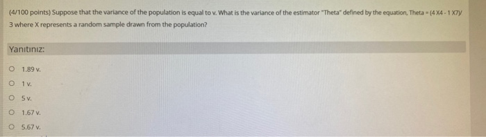 Solved (4/100 points) Suppose that the variance of the | Chegg.com