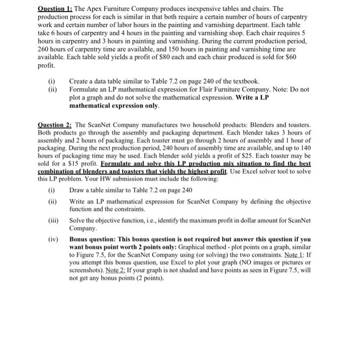 Solved Question 1 The Apex Furniture Company produces