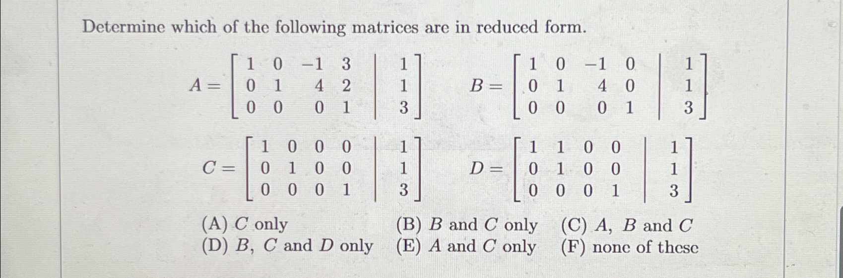 Determine which of the following matrices are in | Chegg.com