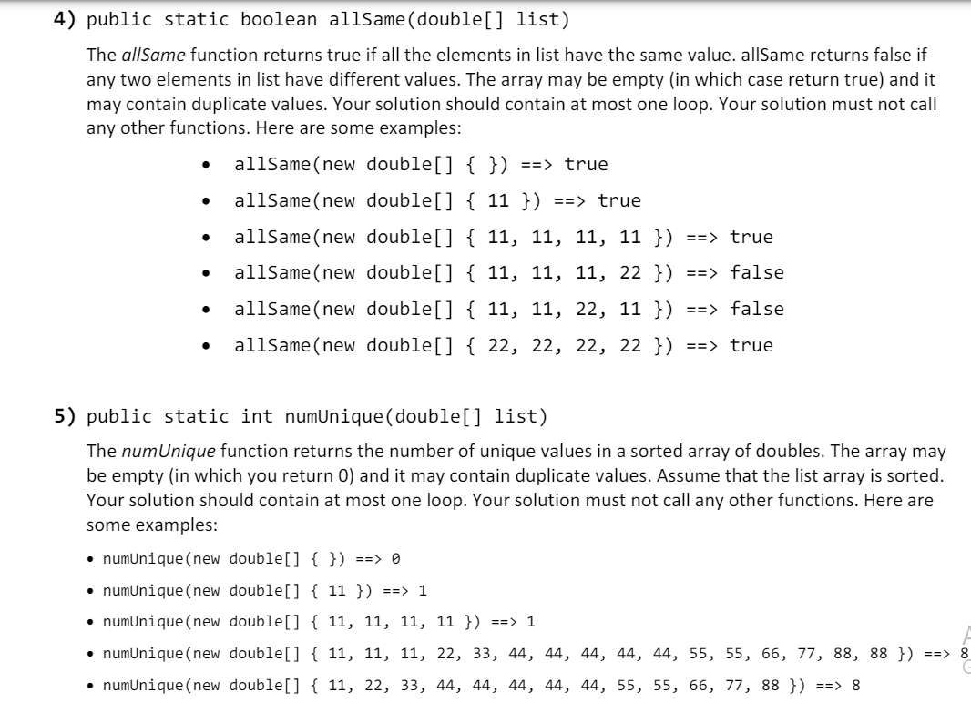 Solved public static int numUnique(double[] ﻿list)The | Chegg.com