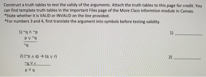 Solved Construct A Truth Tables To Test The Validy Of The Chegg Com