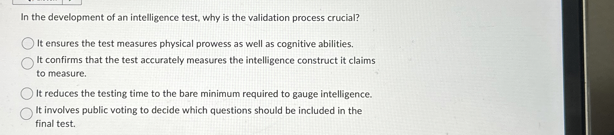 Solved In the development of an intelligence test, why is | Chegg.com