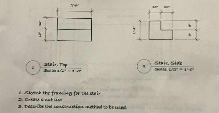 (2) Stair, side Scale: ±2∗=1−0∗ 1. Sletch the framing | Chegg.com