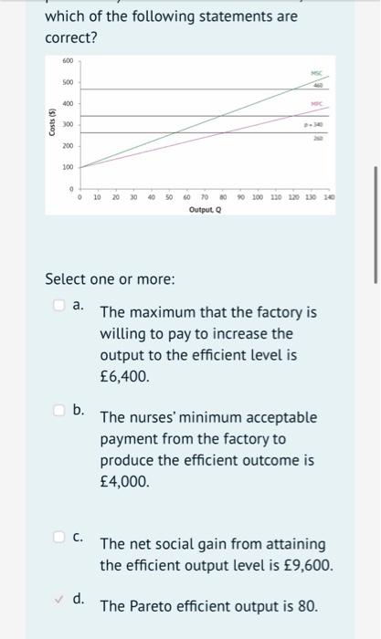 which of the following statements are correct?
Select one or more:
a. The maximum that the factory is willing to pay to incre