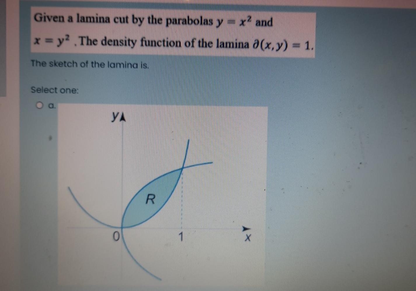 Solved Given A Lamina Cut By The Parabolas Y X2 And X Y2 Chegg Com