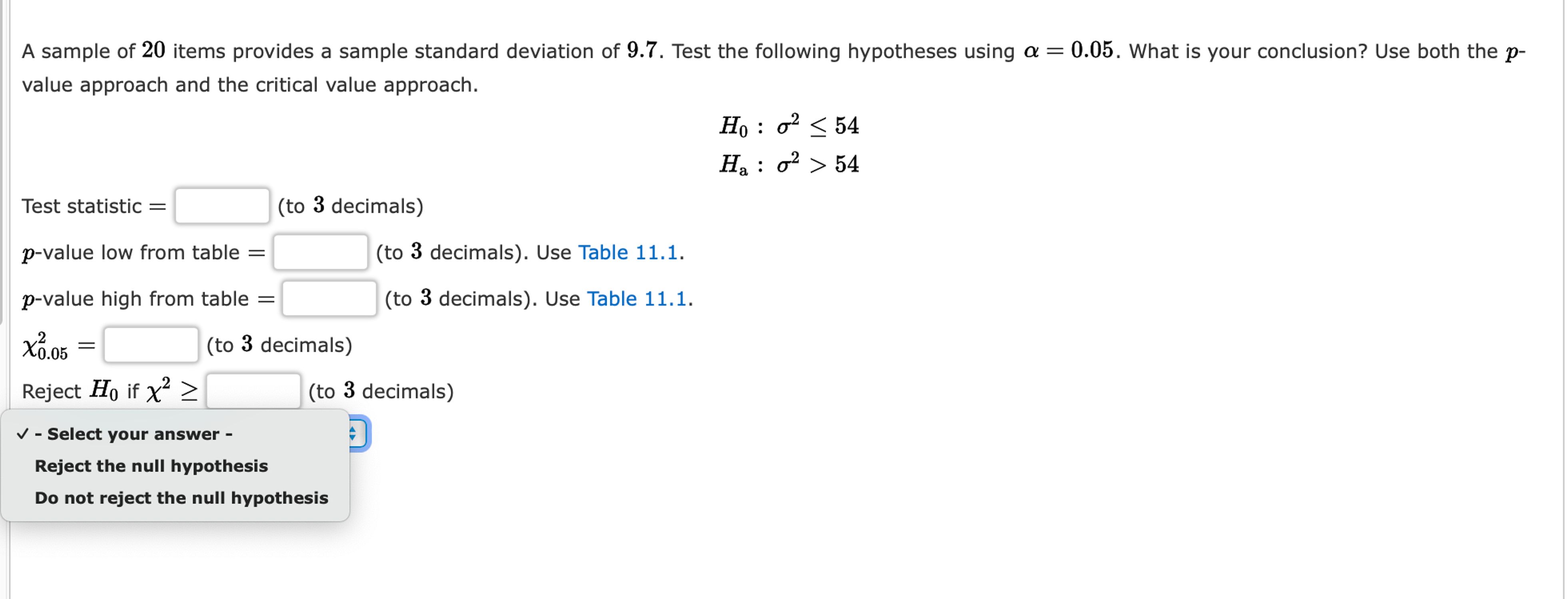 Solved A sample of 20 ﻿items provides a sample standard | Chegg.com