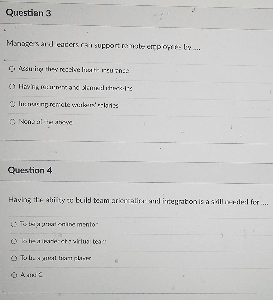 Solved Managers and leaders can support remote employees by | Chegg.com