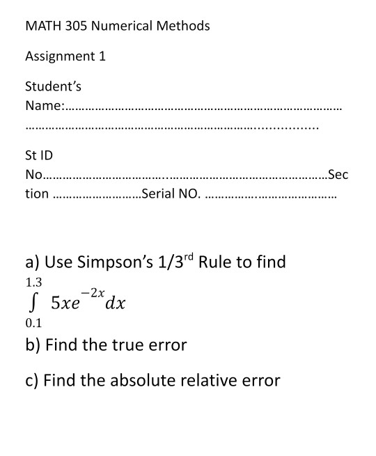 Solved MATH 305 Numerical Methods Assignment 1 Student's | Chegg.com