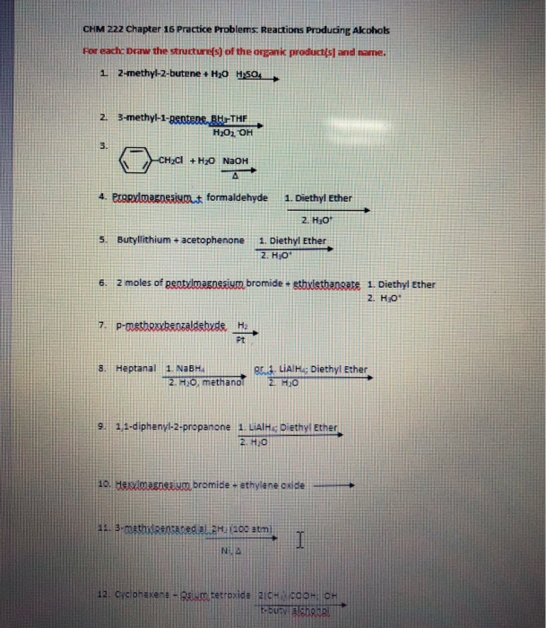 Solved CHM 222 Chapter 16 Practice Problems. Reactions | Chegg.com