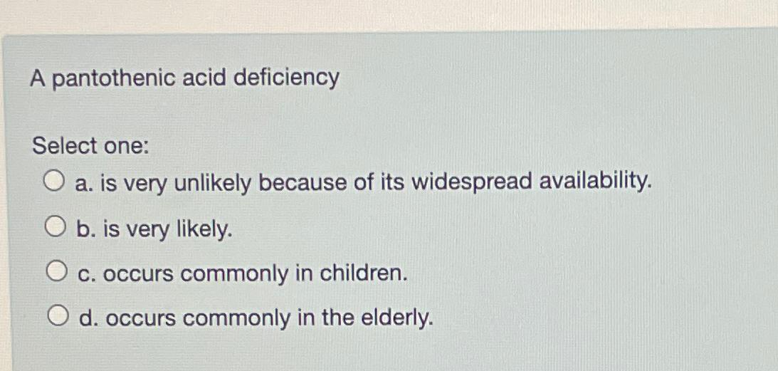 Solved A pantothenic acid deficiencySelect onea. ﻿is very