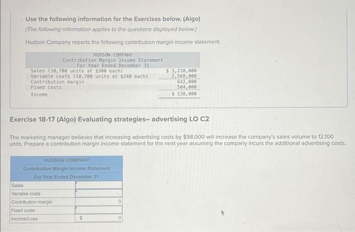 [Solved]: Use The Following Information For The Exercises B